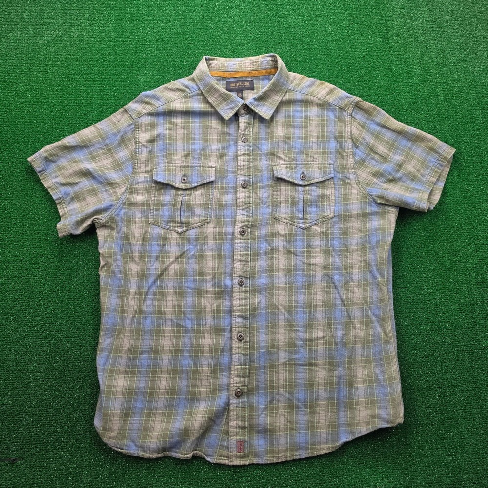 Brothers Sons Shirt Mens XL Green Blue Plaid Button Up‎ Utility Dual Pocket